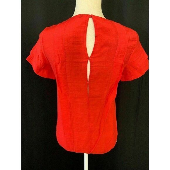 Zara Womens Solid Red Crew Neck Short Sleeve Top Blouse Viscose Nylon Xs - Picture 4 of 7